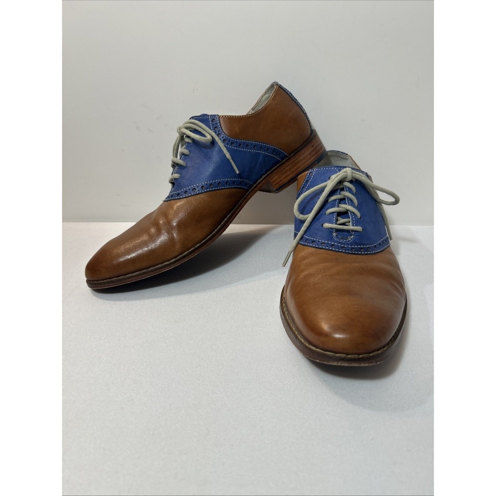 Cole Haan Saddle Oxford Mens 9 Blue Suede Tan Leather Preppy Classic Heritage